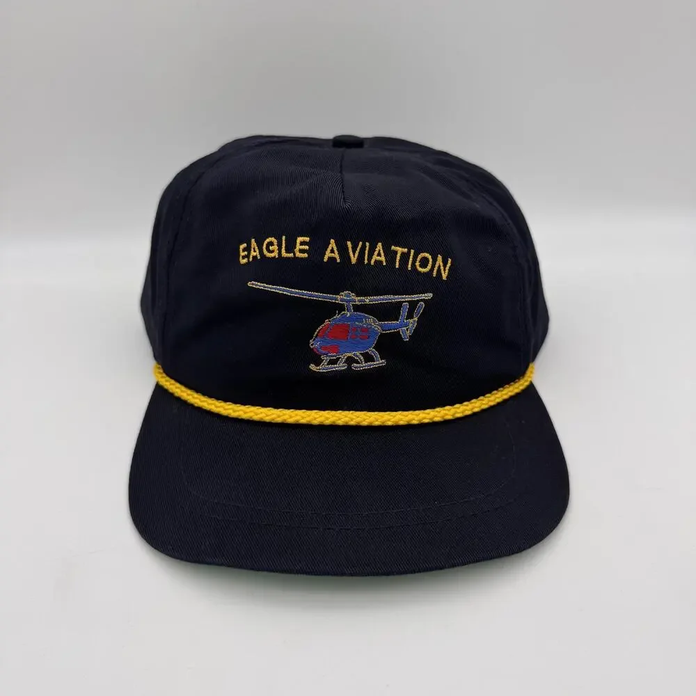 Vintage Eagle Aviation Hat Cap Strap Back Navy Rope Helicopter Logo 90s Dun Mor
